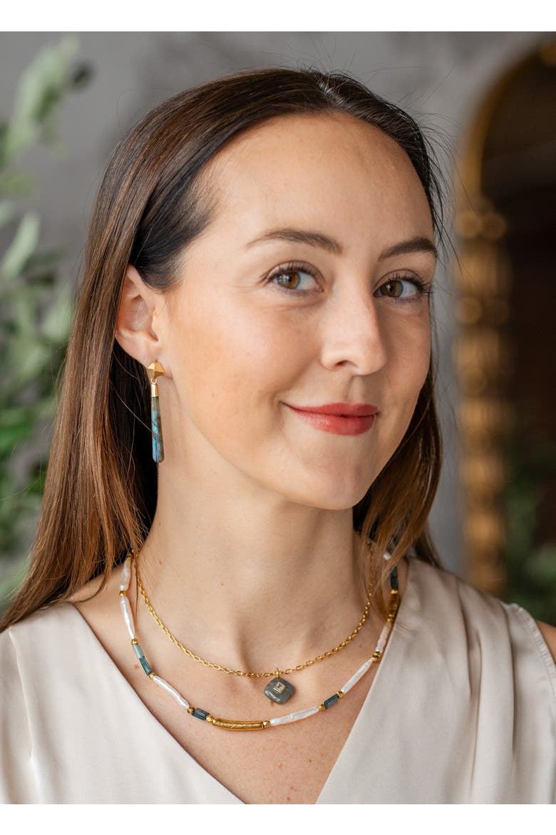 Labradorite Long Drop Earrings, Alternate, color, Gold