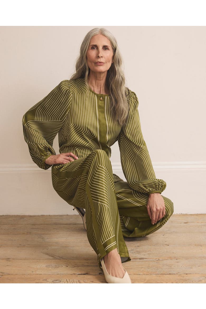 Satin Printed Wide Trousers, Alternate, color, Green