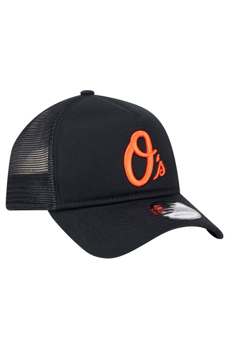 New Era Men's New Era Black Baltimore Orioles 9FORTY A-Frame Trucker Adjustable Hat, Alternate, color, Black