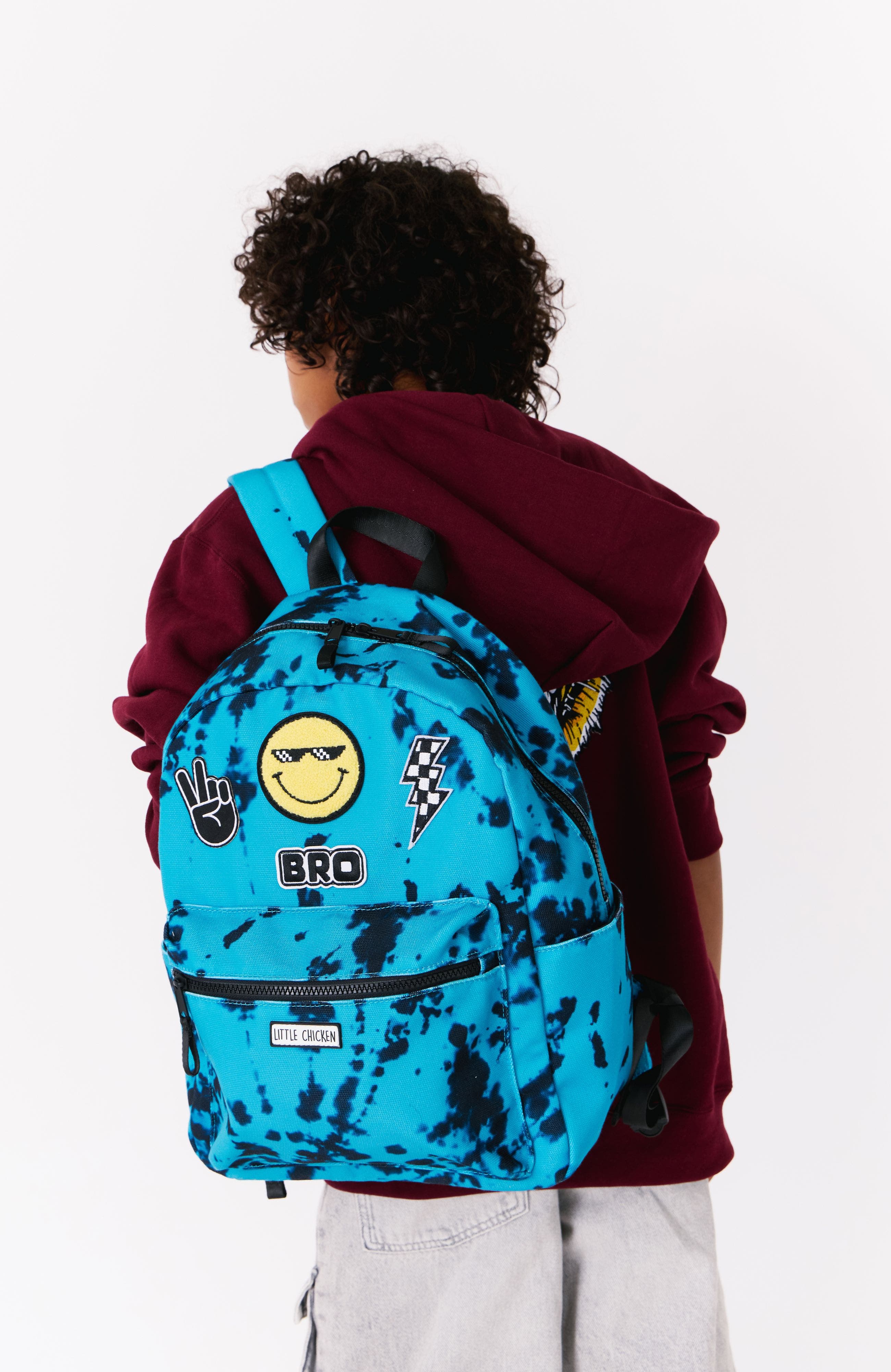 Little Chicken KIDS PATCHED BACKPACK, Alternate, color, Black/ Teal Multi