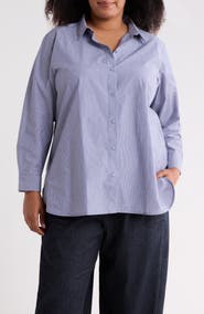 Eileen Fisher Stripe Organic Cotton Button-Up Shirt