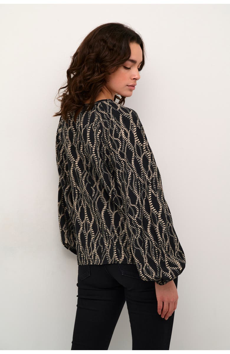 Kaffe Kadunora Cutout Neck Casual Fit Blouse, Alternate, color, Black/Grey Graphic