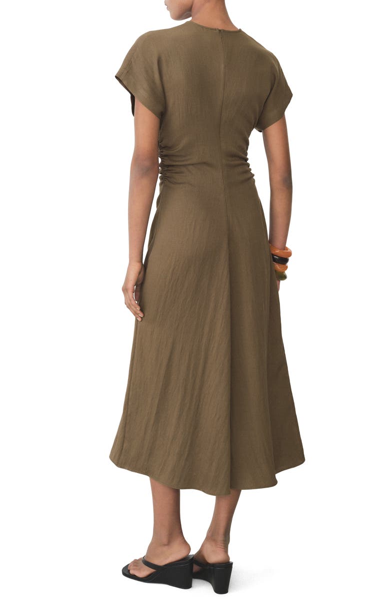 MANGO Ruched Maxi Dress, Alternate, color, Medium Brown
