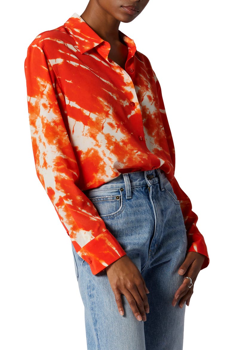 Essential Tie Dye Silk Shirt, Alternate, color, FIERY RED MULTI
