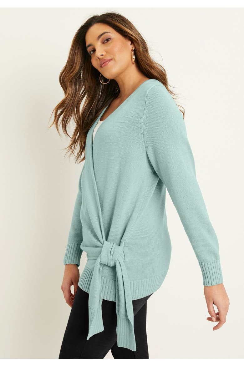 Wrap-Front Cardigan, Alternate, color, BLACK