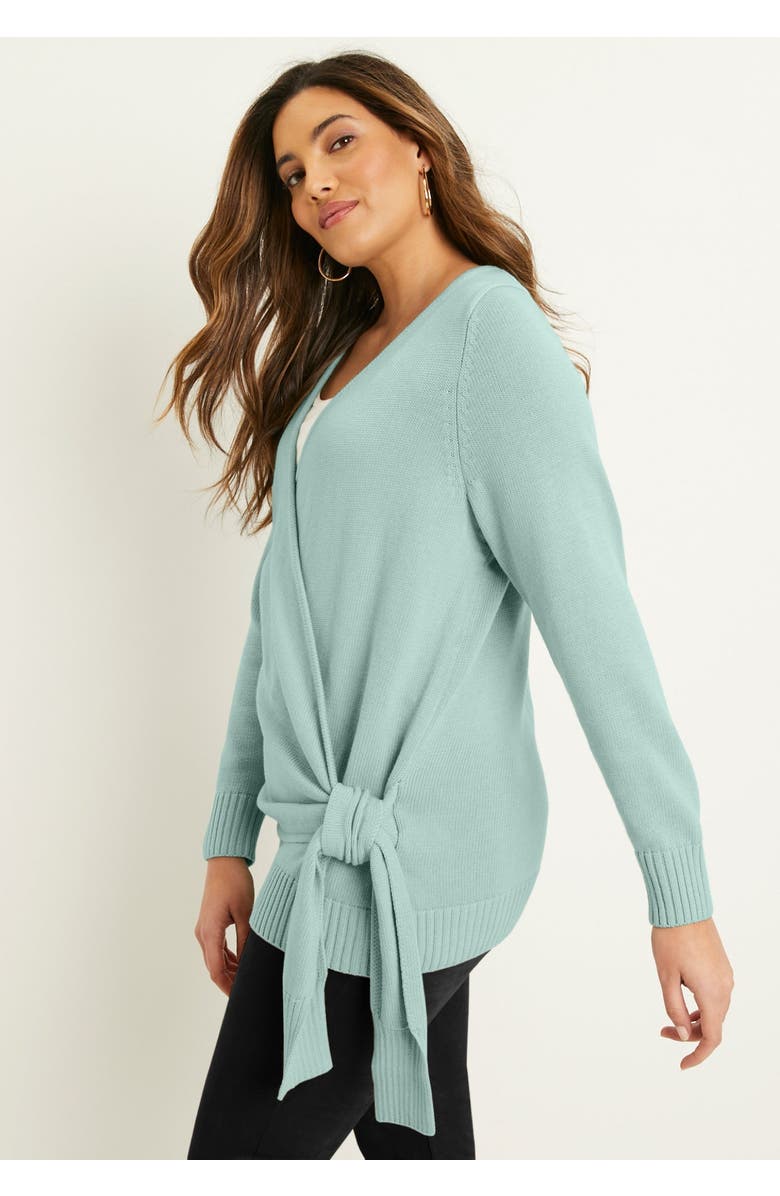 June + Vie Wrap-Front Cardigan, Alternate, color, Black