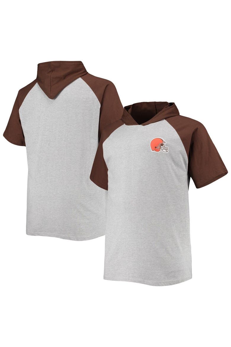 Men's Heathered Gray/Brown Cleveland Browns Big & Tall Raglan Short Sleeve Pullover Hoodie, Main, color, Heather Gray