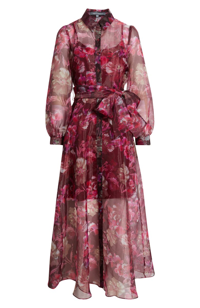 Julia Jordan Long Sleeve Organza Shirtdress, Alternate, color, Burgundy Pink