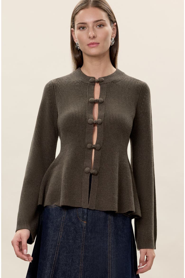 Rhea Knit Peplum Cardi, Main, color, Marled Olive
