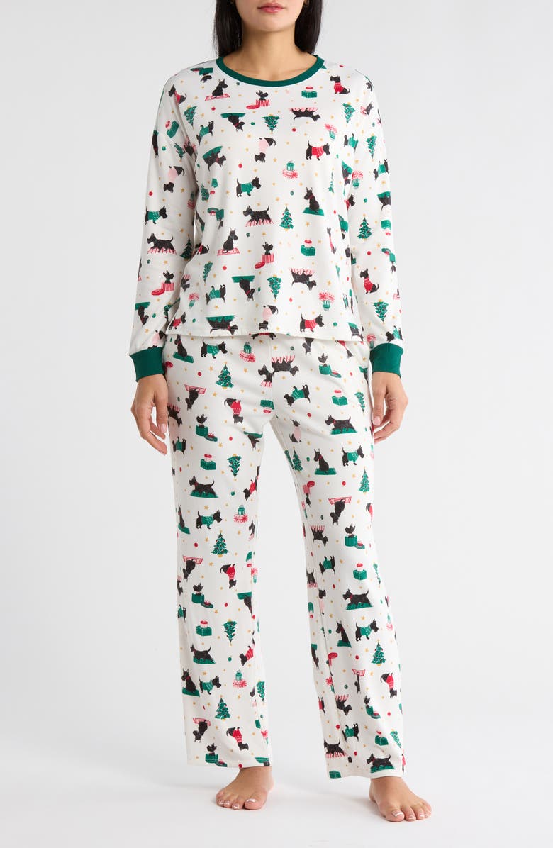 JACLYN Holiday Long Sleeve Top, Shorts & Pants Pajamas, Alternate, color, Festive Dogs