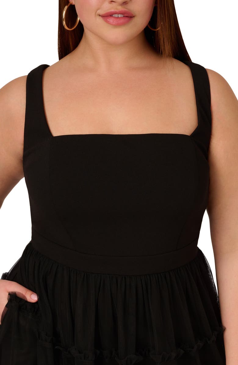 Adrianna Papell Mesh Overlay Tiered Midi Cocktail Dress, Alternate, color,