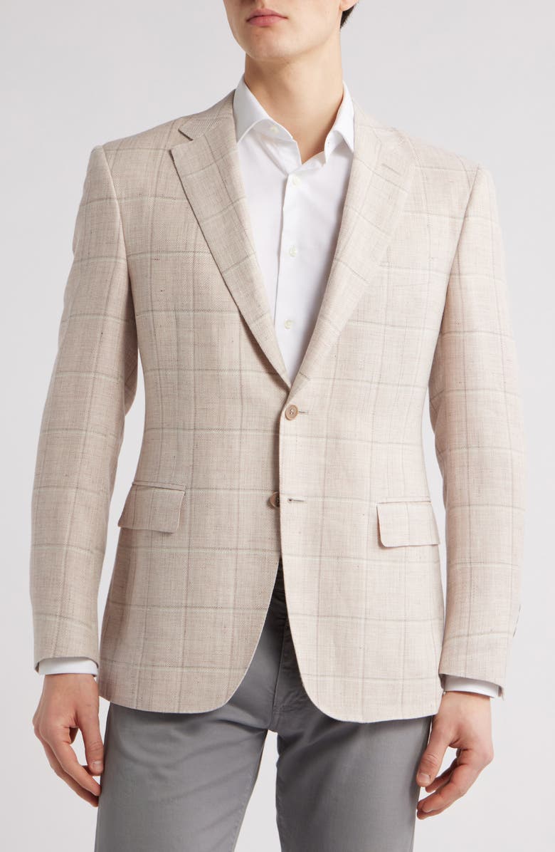 Canali Siena Regular Fit Windowpane Check Linen & Wool Twill Sport Coat, Alternate, color, Pink