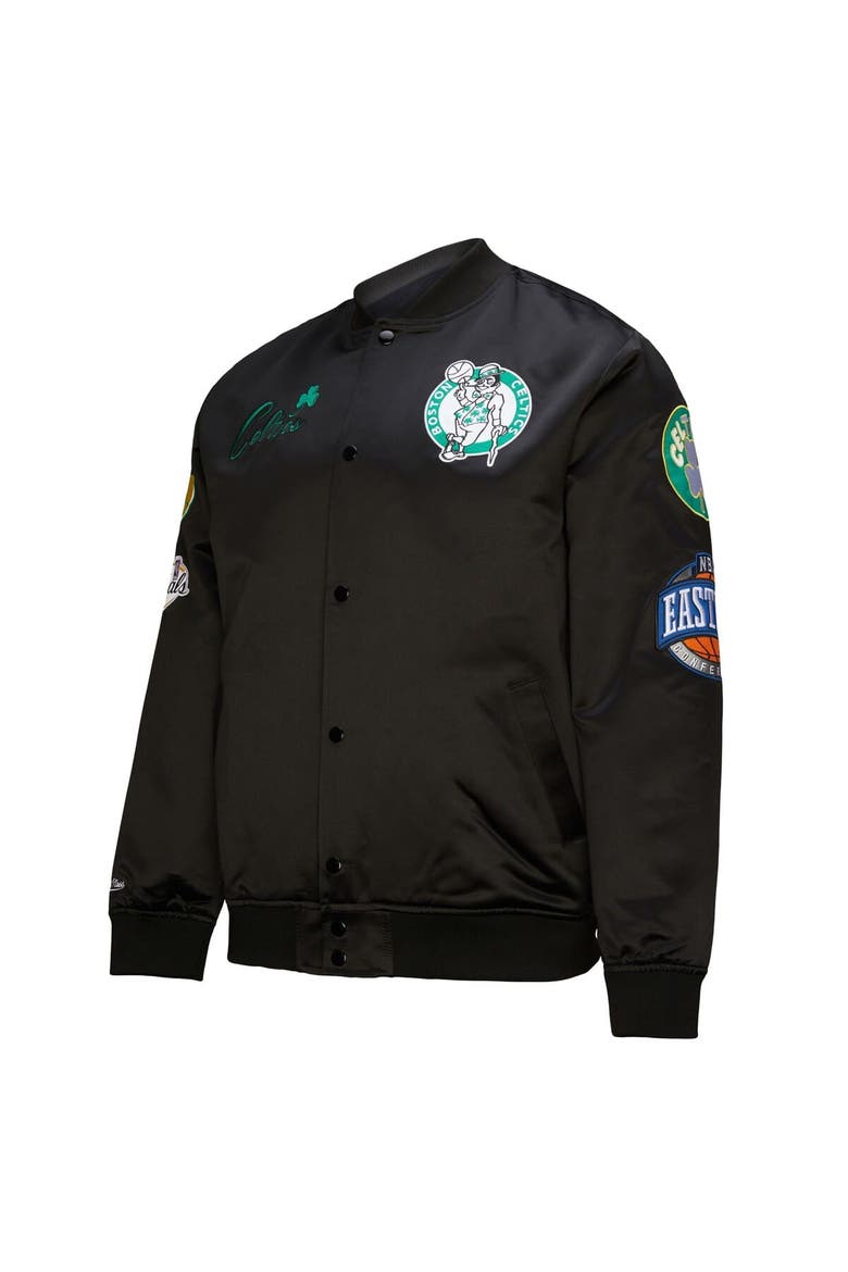 Men's Black Boston Celtics Hardwood Classics Blackout Collection Satin Full-Zip Jacket, Alternate, color, Black