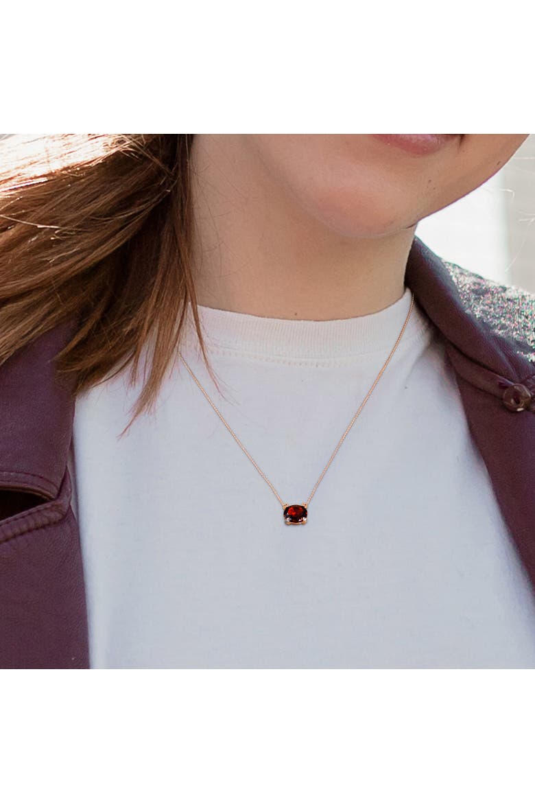 Oval-Cut Garnet & Diamond Necklace 10k, Alternate, color, Garnet