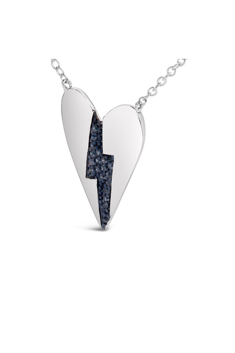 .925 Sterling Silver Blue Diamond Broken Heart Pendant Necklace, Alternate, color, White