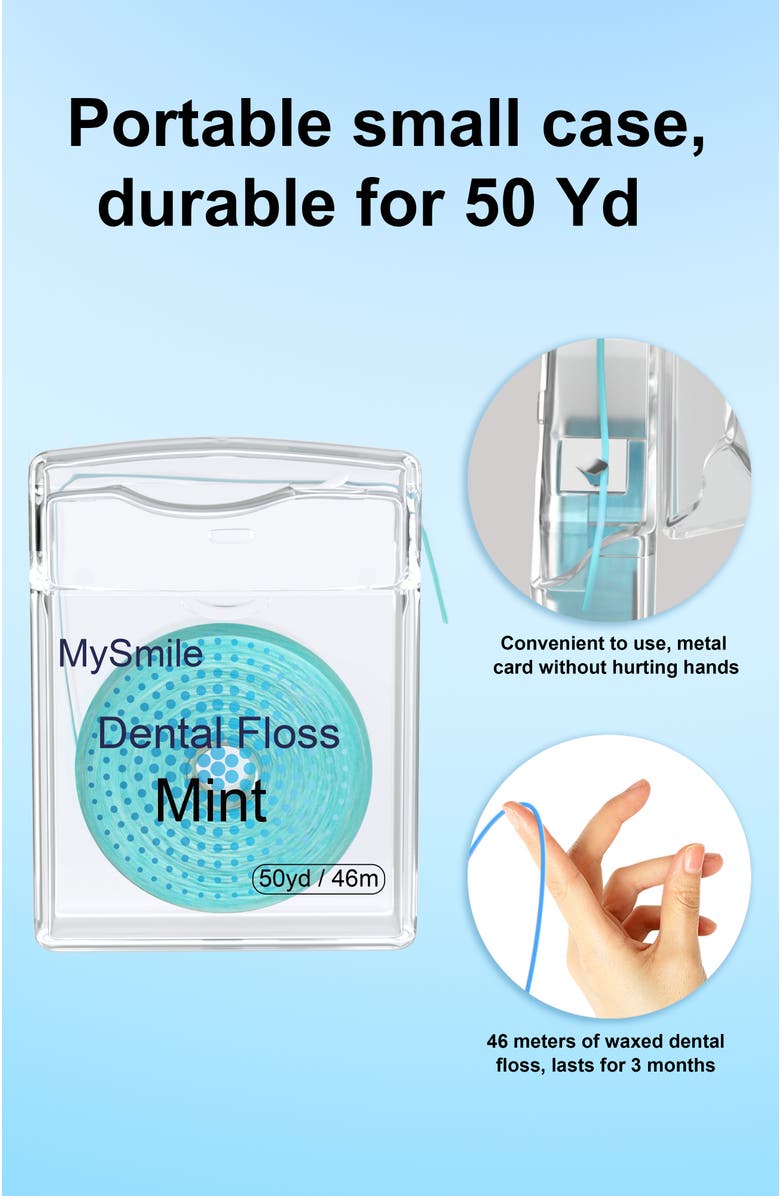 MySmile Woven Dental Floss with Coconut Oil, Effective Plaque Removal, Mint Flavor, Alternate, color, Blue