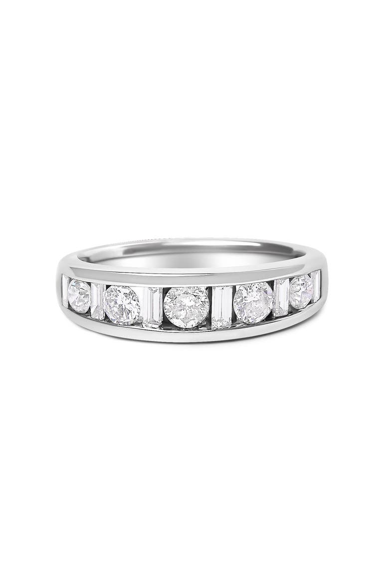 14K White Gold Alternating 1.0 Cttw Round and Baguette Diamond Channel Band Ring, Main, color, White Gold