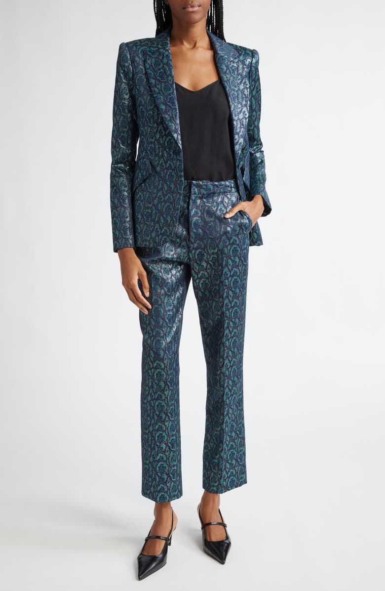 L'AGENCE Rebel Metallic Print Pants, Alternate, color, Teal Multi