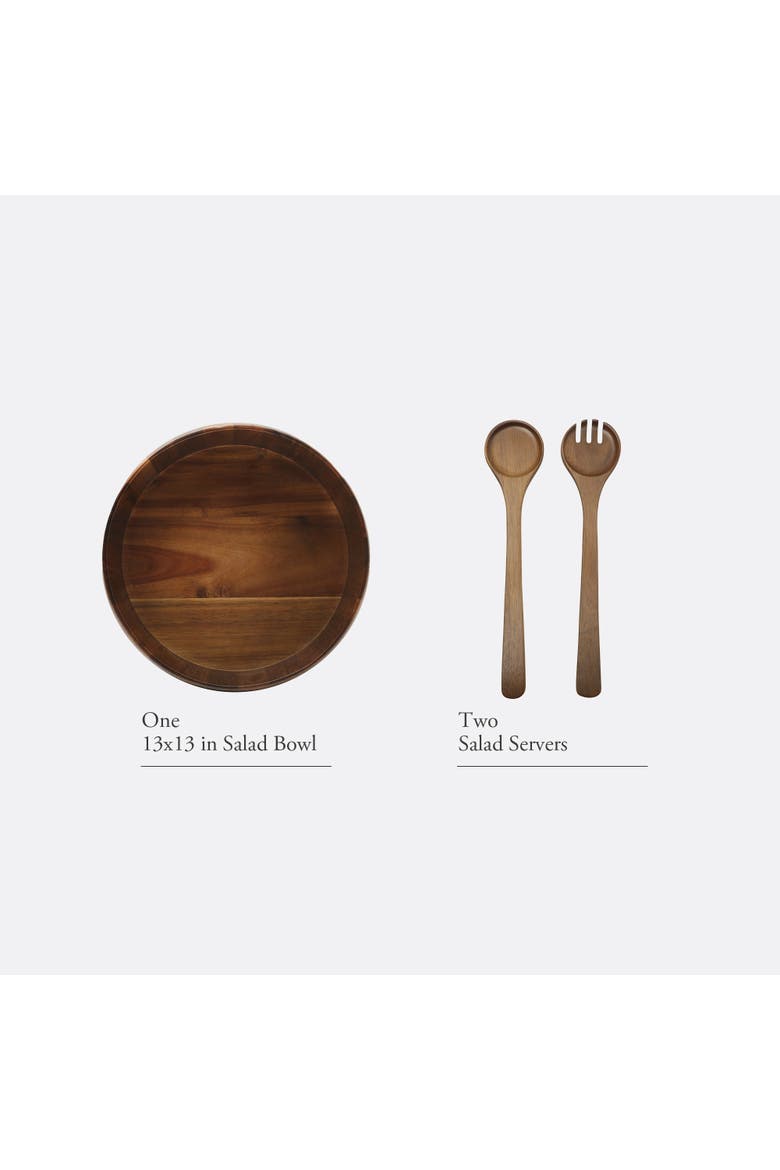 Laurelton Large Acacia Wood Salad Serving Bowl Set, Alternate, color, Brown