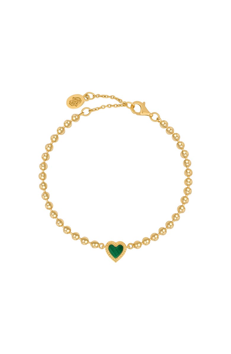 Karma and Luck Blessed & Peaceful Malachite Heart Bracelet, Main, color, Gold/Green