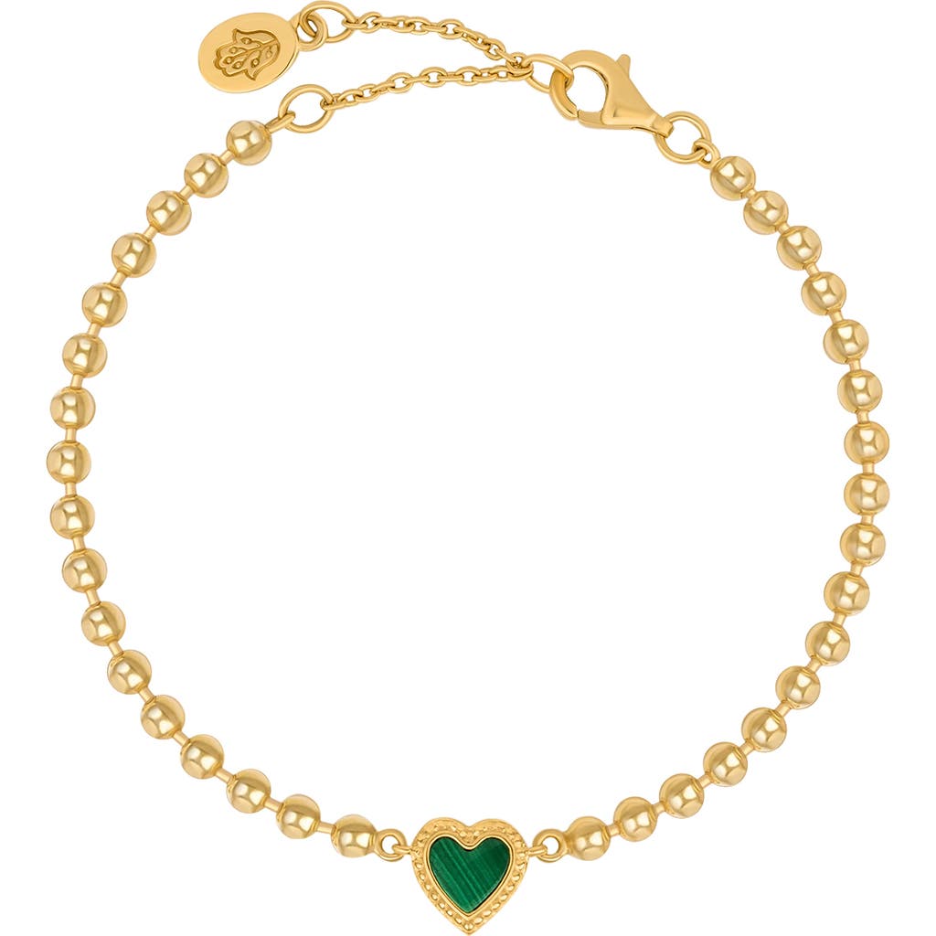 Karma And Luck Blessed & Peaceful Malachite Heart Bracelet In Gold/green
