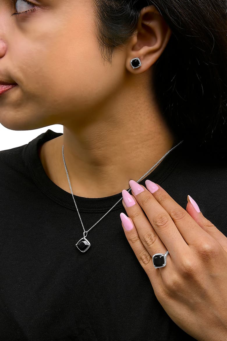 Sterling Silver Cushion Onyx 3-Piece Jewelry Set Ring Earrings Pendant, Alternate, color, Silver