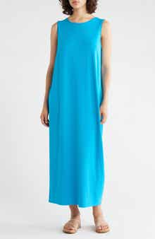 Eileen Fisher Round Neck Oval Stretch Sleeveless Midi Dress