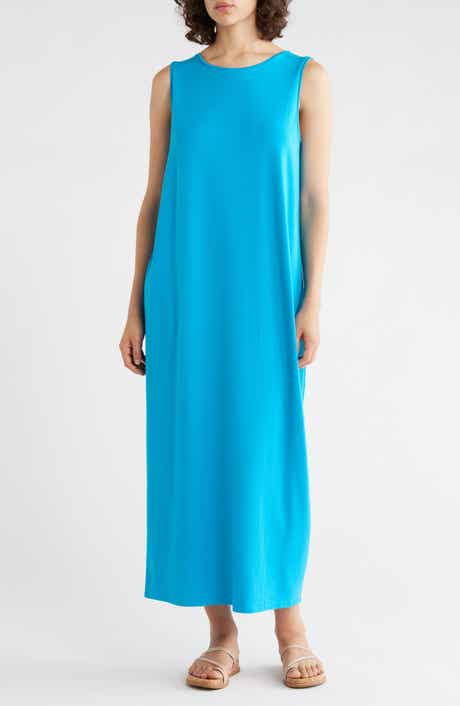 Eileen Fisher Round Neck Oval Stretch Sleeveless Midi Dress