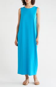 Eileen Fisher Round Neck Oval Stretch Sleeveless Midi Dress