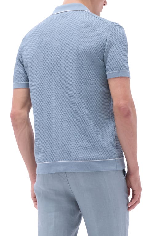 Bugatchi Tipped Short Sleeve Button-up Sweater In Shark