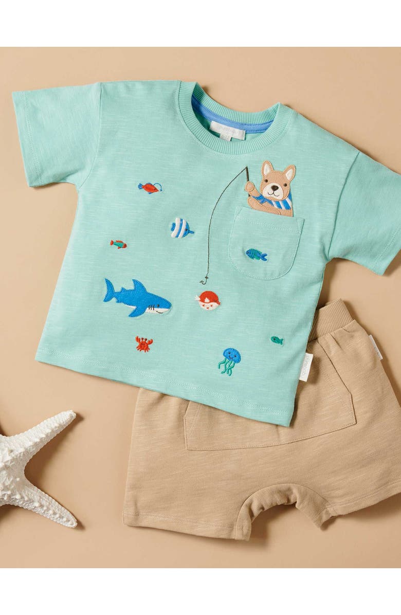 Purebaby Catching a Shark Tee & Short Set, Alternate, color, Mint