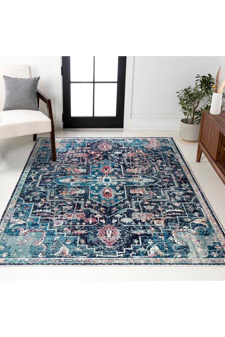 Zafra Vintage Medallion Peacock Area Rug, Alternate, color, Peacock Blue/Navy