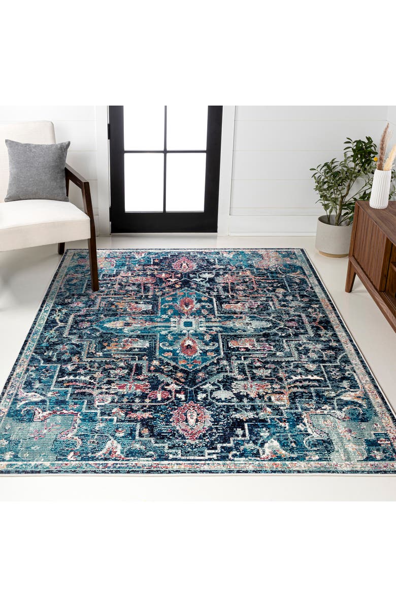 JONATHAN Y Zafra Vintage Medallion Peacock Area Rug, Alternate, color, Peacock Blue/Navy
