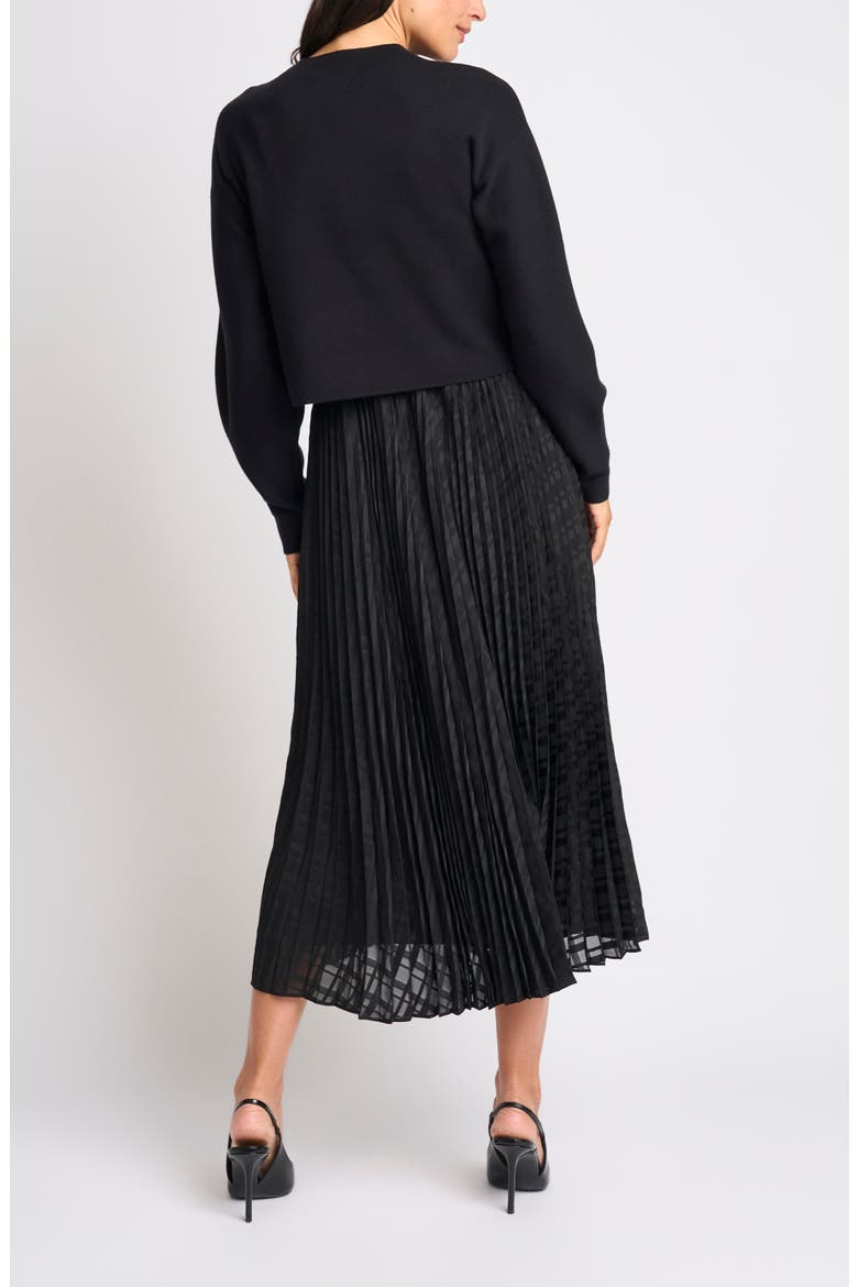 Mixed Media Plaid Dress, Alternate, color, RICH BLACK