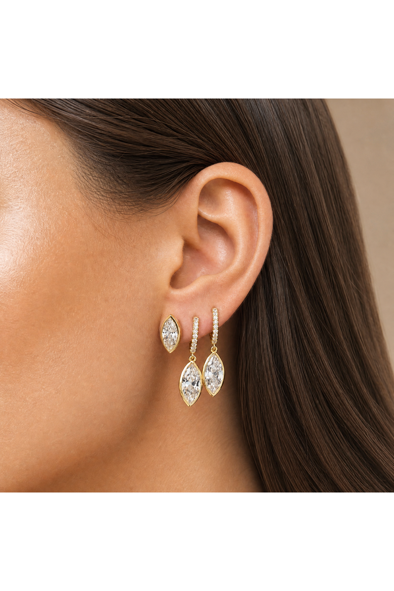 CZ Marquise Pave Huggie Earring, Alternate, color, Gold