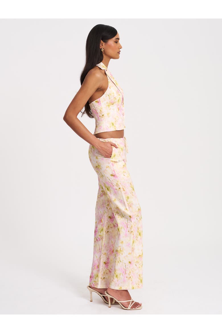 Laureen Floral Linen Straight Pants, Alternate, color, Pink Floral