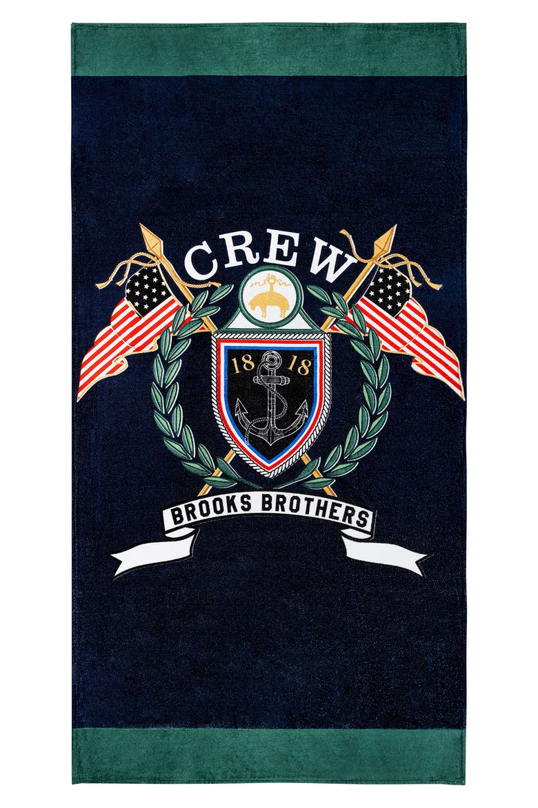 Logo Crest Cotton Beach Towel, Main, color, NAVY