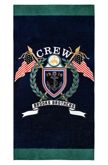 Brooks Brothers Logo Crest Cotton Beach Towel In Blue