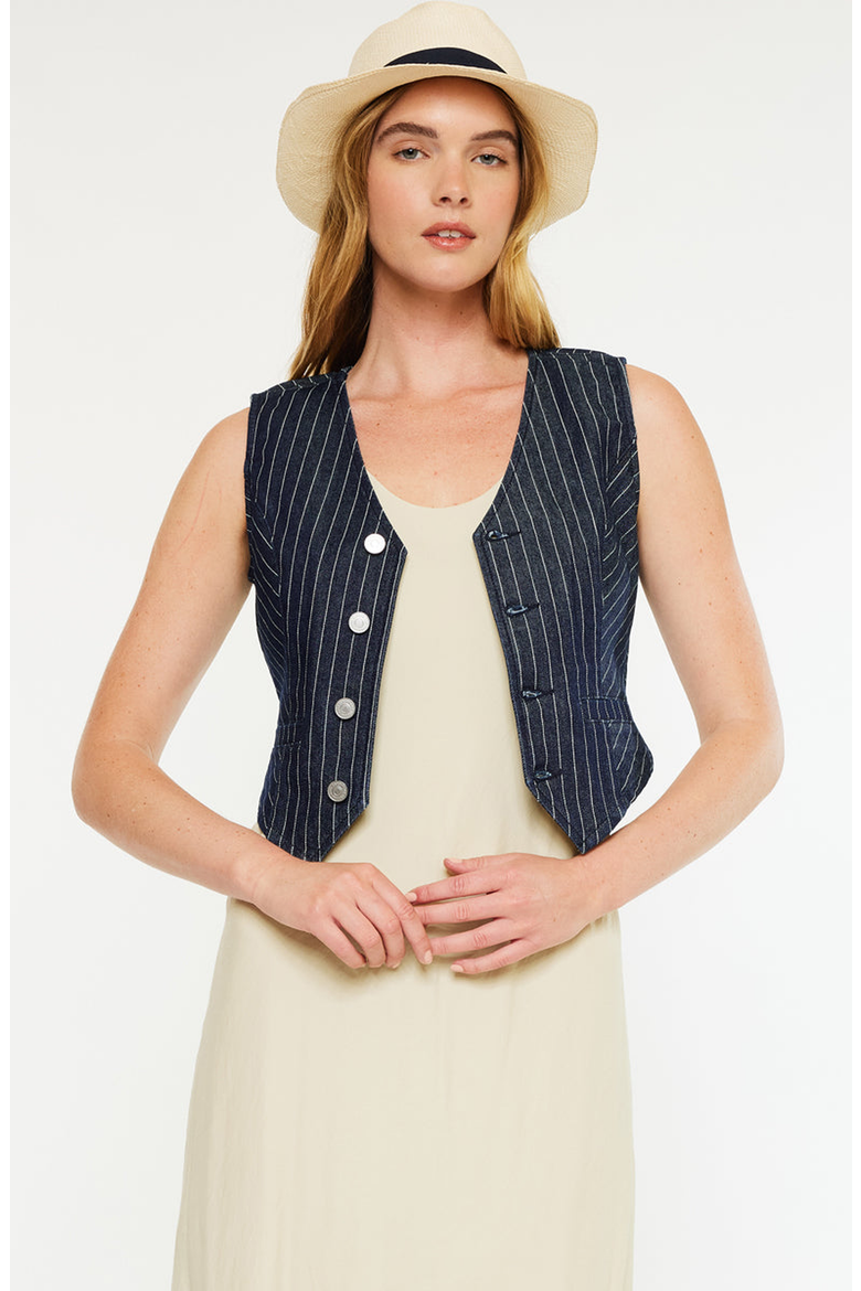 Shelley Stripe Tailored Vest, Main, color, Dark Wash