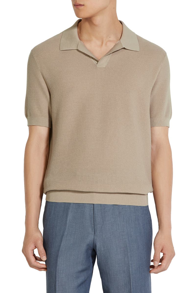 ZEGNA Waffle Knit Premium Cotton Polo Sweater, Main, color, 