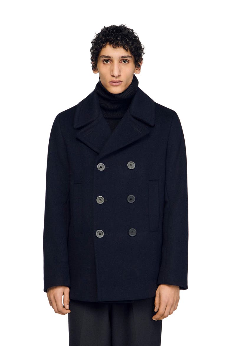 Straight-fit wool-blend coat, Alternate, color, Navy blue