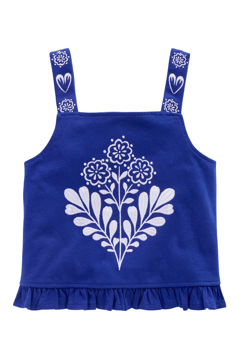 Kids' Embroidered Peplum Cotton Tank, Main, color, BRIGHT BLUE EMBROIDERY