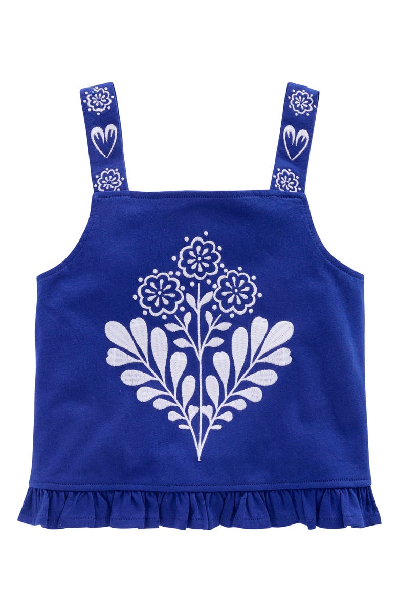 Mini Boden Kids' Embroidered Peplum Cotton Tank, Main, color, Bright Blue Embroidery