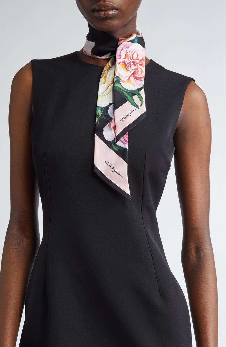 Dolce&Gabbana Floral Skinny Silk Scarf, Main, color, 