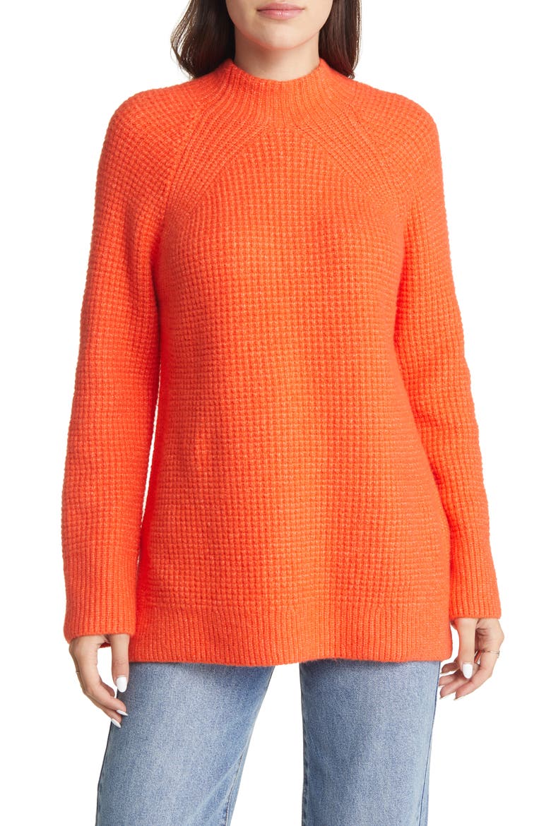 Mock Neck Waffle Knit Cotton Blend Sweater, Main, color, ORANGE RUMBA