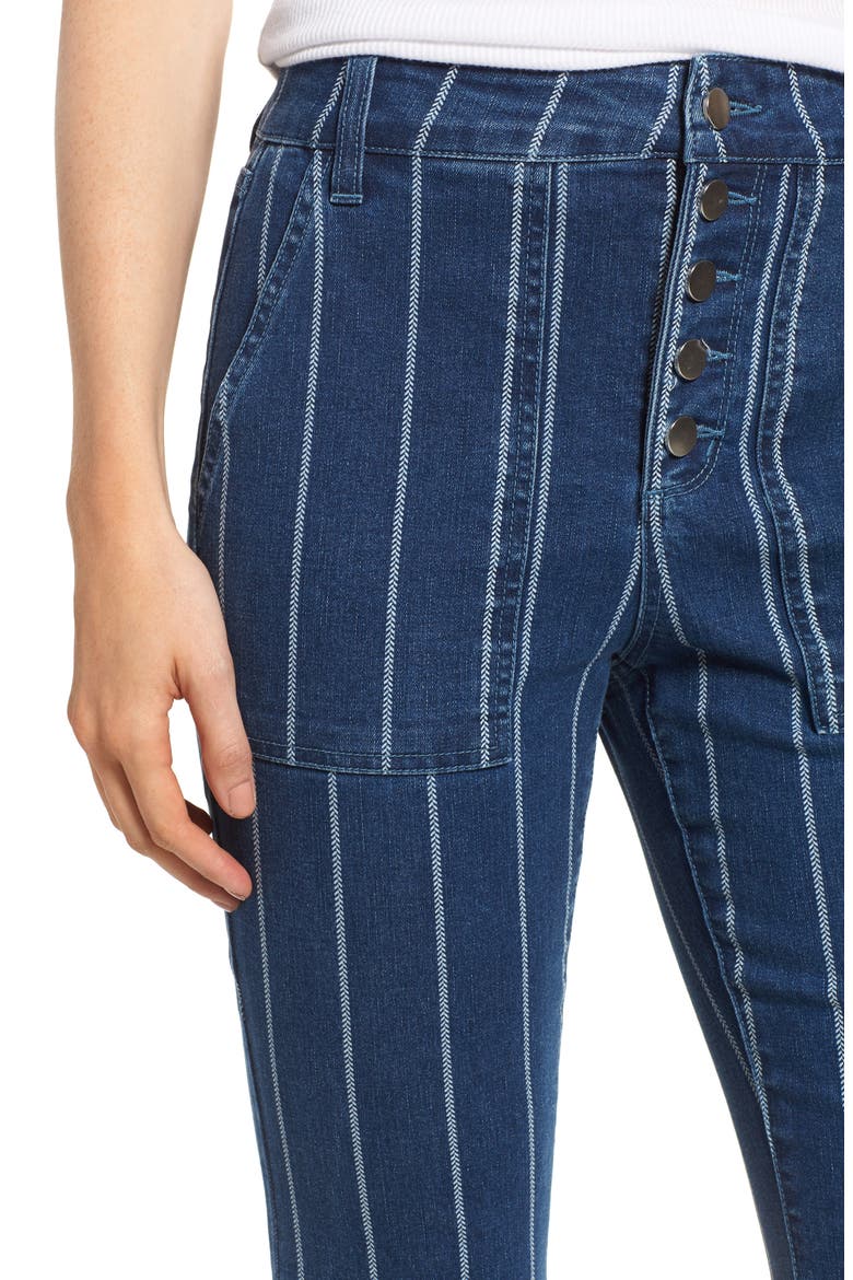 Stripe High Waist Flare Jeans, Alternate, color, MEDIUM WASH