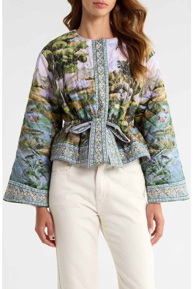 Countryside Landscape Quilted Cotton Jacket, Main, color, GREEN