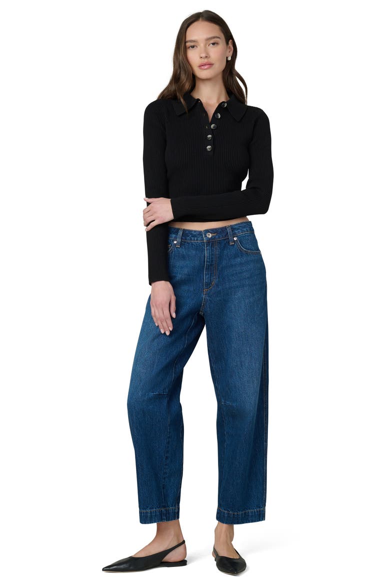 The Lisa Crop Rib Polo Sweater, Alternate, color, BLACK