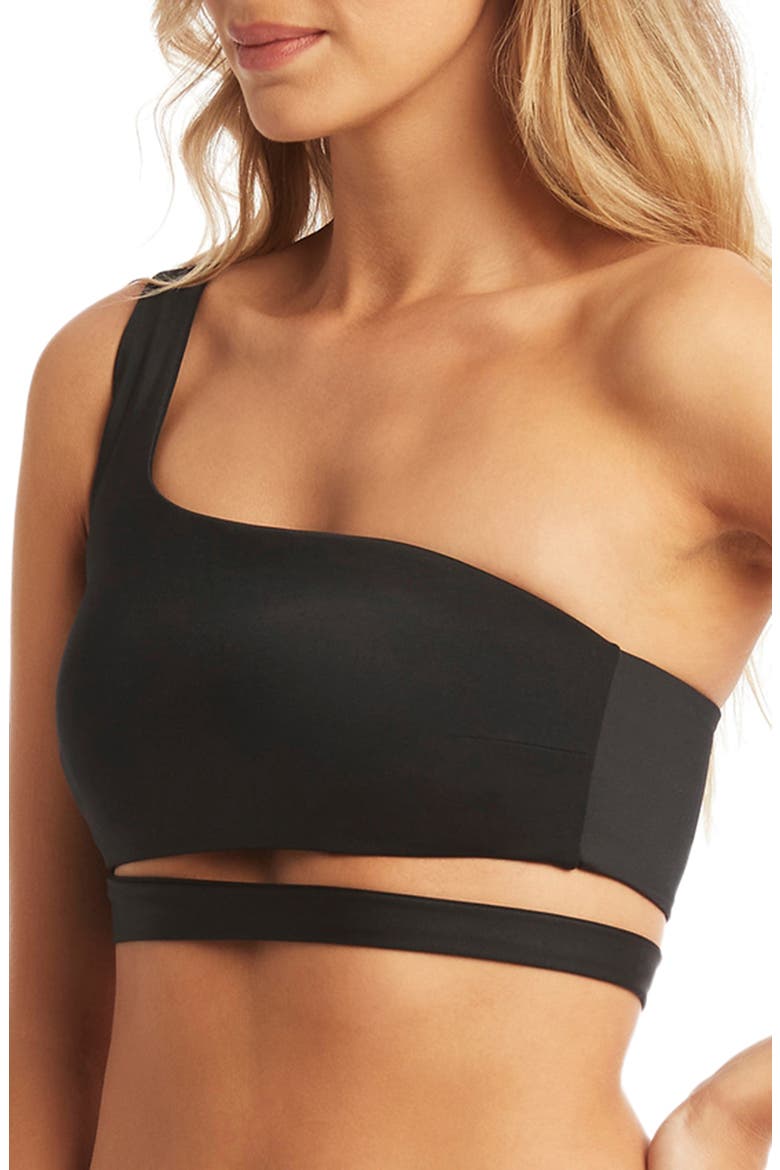 Dark Romance One-Shoulder Bikini Top, Alternate, color, BLACK