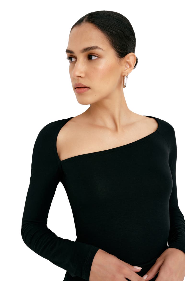 Mariah Asymmetric Neck Top, Alternate, color, BLACK